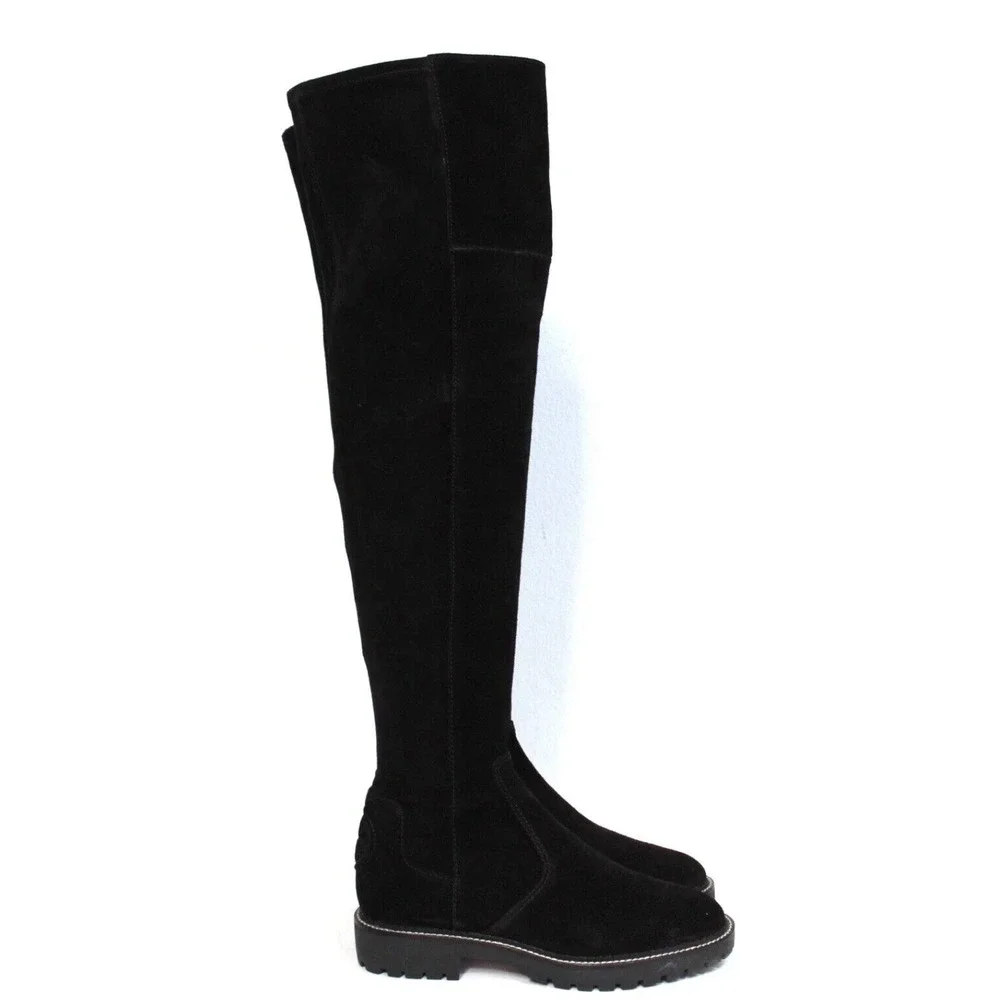 Tory Burch Black Suede Logo Miller Over the Knee Tall Logo Boot Shoes Size 7.5